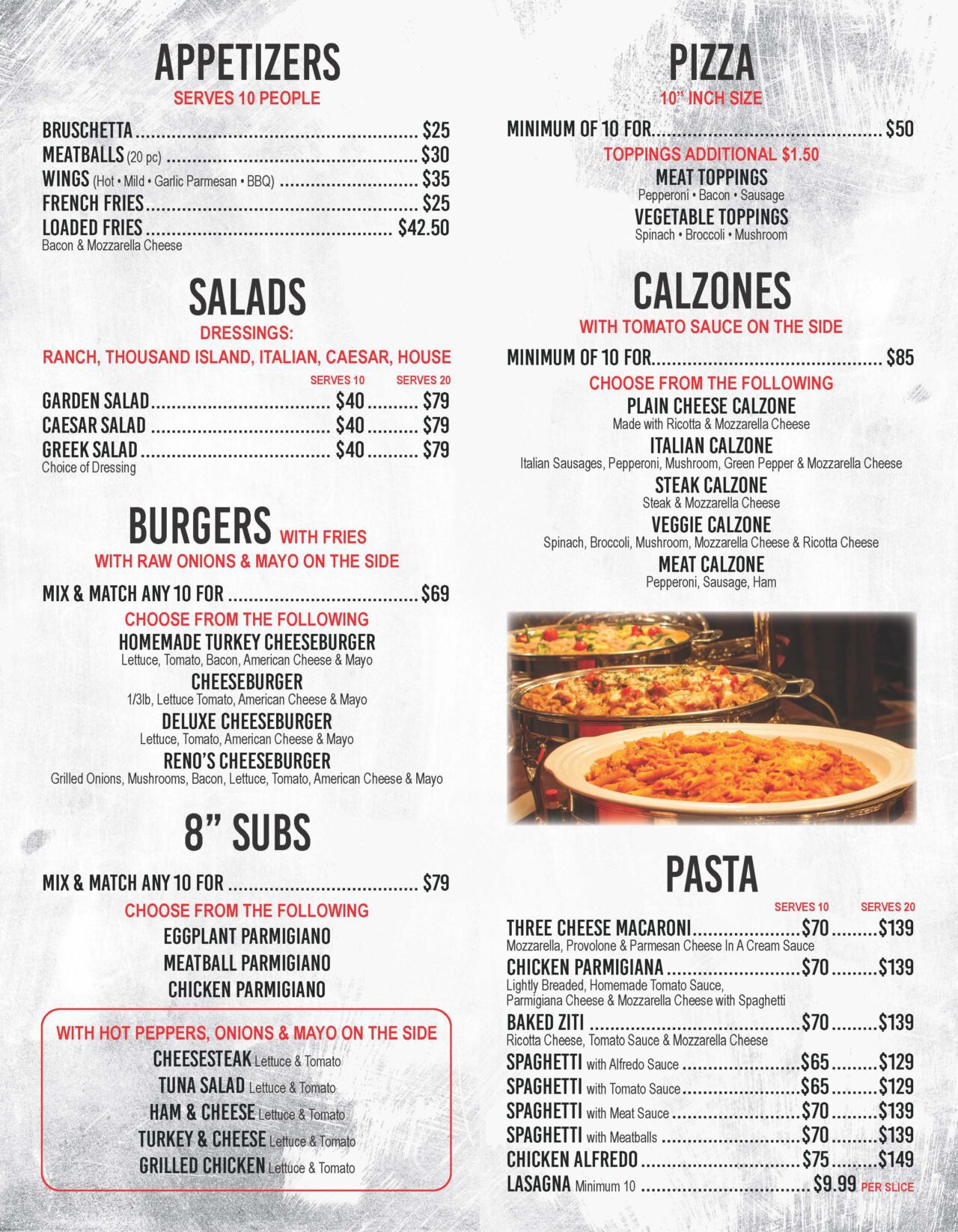 Catering - Reno's Pizza & Italian Restaurant